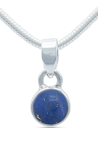 mantraroma Kette 925 Silber Lapis Lazuli blauer Stein Edelstein Kettenanhänger Silberkette Damen Sterling Silber Halskette Anhänger Geschenk (NO.: AK4-097-06) von mantraroma