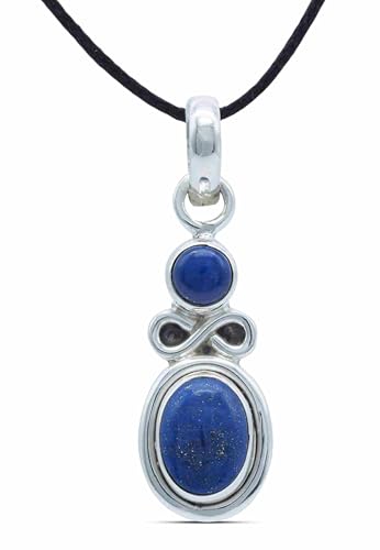 mantraroma Kettenanhänger 925 Silber Lapis Lazuli blauer Stein Edelstein Kettenanhänger Damen Sterling Silber Halskette Anhänger Geschenk (MAH-075-06) von mantraroma