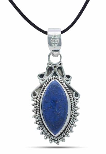 mantraroma Kettenanhänger 925 Silber Lapis Lazuli blauer Stein Edelstein Kettenanhänger Damen Sterling Silber Halskette Anhänger Geschenk (MAH-119-06) von mantraroma
