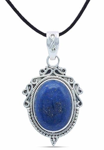 mantraroma Kettenanhänger 925 Silber Lapis Lazuli blauer Stein Edelstein Kettenanhänger Damen Sterling Silber Halskette Anhänger Geschenk (MAH-124-06) von mantraroma