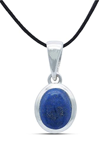 mantraroma Kette 925 Silber Lapis Lazuli blauer Stein Edelstein Kettenanhänger Silberkette Damen Sterling Silber Halskette Anhänger Geschenk (NO.: MAH-159-06) von mantraroma