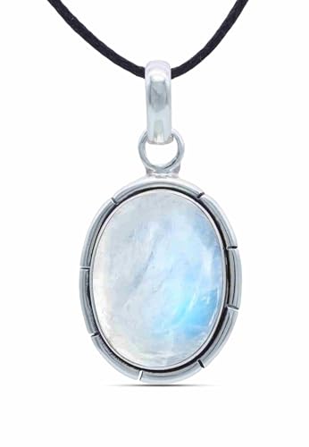 mantraroma Kettenanhänger 925 Silber Mondstein weißer Stein schimmer Edelstein Kettenanhänger Damen Sterling Silber Halskette Anhänger Geschenk (MAH-060-04) von mantraroma