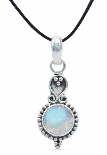 mantraroma Kettenanhänger 925 Silber Mondstein weißer Stein schimmer Edelstein Kettenanhänger Damen Sterling Silber Halskette Anhänger Geschenk (MAH-072-04) von mantraroma