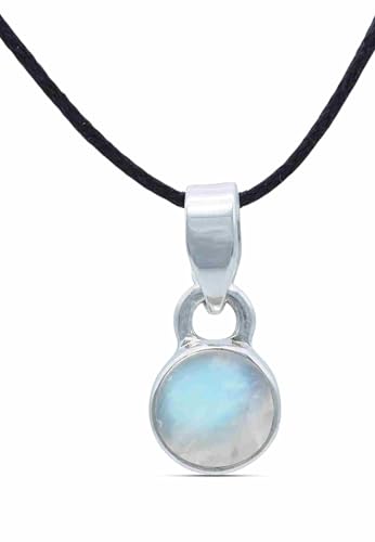 mantraroma Kettenanhänger 925 Silber Mondstein weißer Stein schimmer Edelstein Kettenanhänger Damen Sterling Silber Halskette Anhänger Geschenk (MAH-097-04) von mantraroma