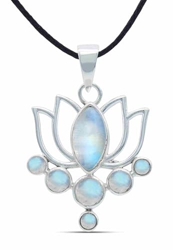 mantraroma Kettenanhänger 925 Silber Mondstein weißer Stein schimmer Edelstein Kettenanhänger Damen Sterling Silber Halskette Anhänger Geschenk (MAH-138-04) von mantraroma