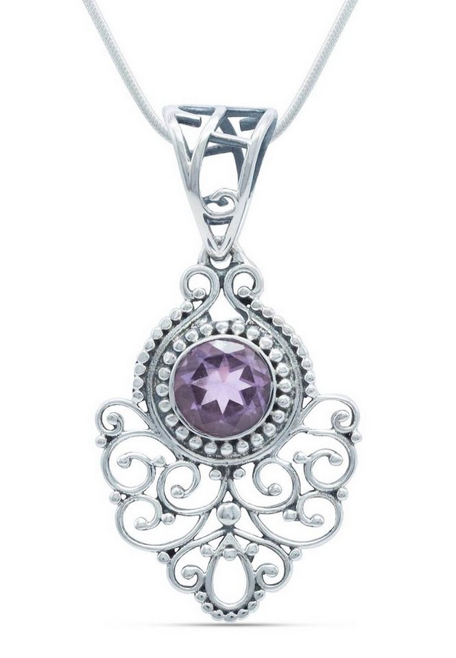 mantraroma Kette mit Anhänger 925er SilbermitAmethyst facettiert von mantraroma