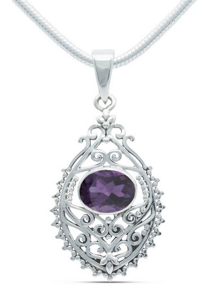 mantraroma Kette mit Anhänger 925er SilbermitAmethyst facettiert von mantraroma