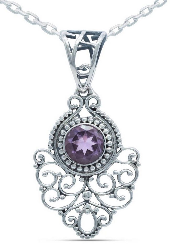 mantraroma Kette mit Anhänger 925er SilbermitAmethyst facettiert von mantraroma