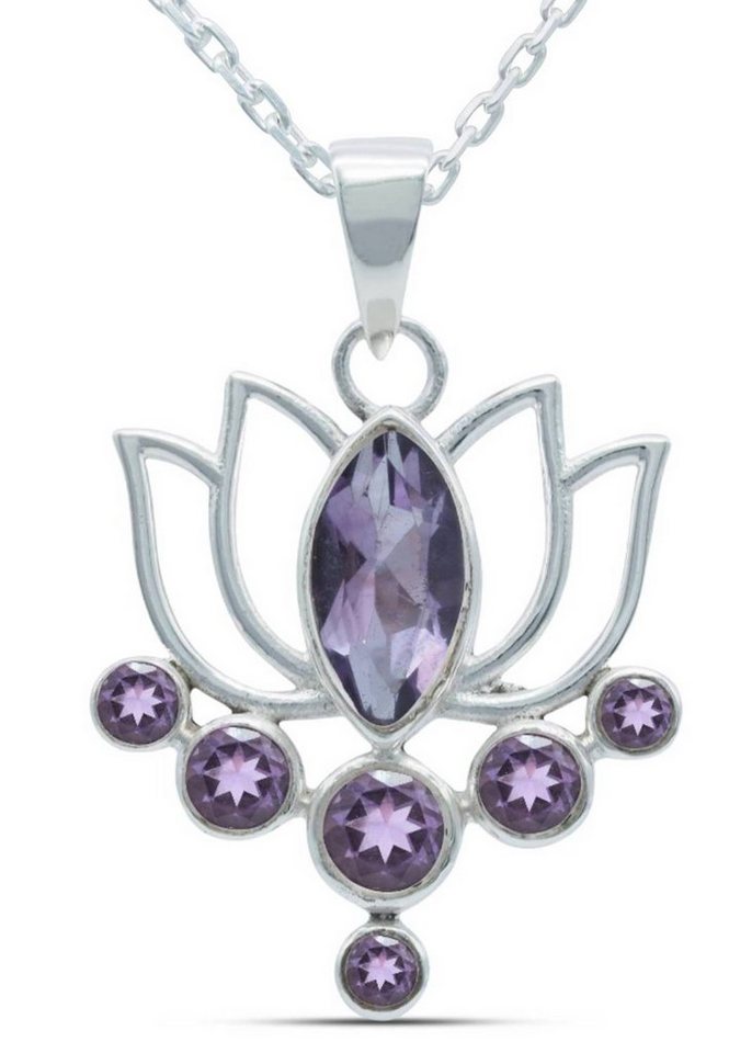 mantraroma Kette mit Anhänger 925er SilbermitAmethyst facettiert von mantraroma