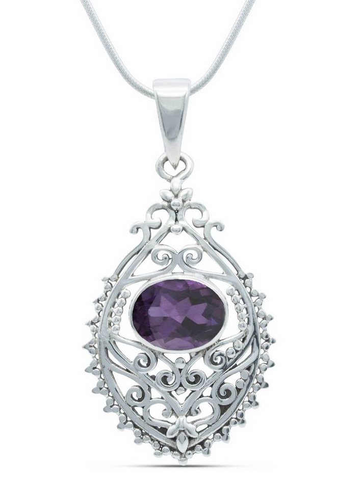 mantraroma Kette mit Anhänger 925er SilbermitAmethyst facettiert von mantraroma