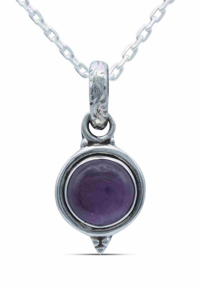 mantraroma Kette mit Anhänger PIARA aus 925 Silber mit Amethyst (Kettenanhänger uns Kette), 925 Sterling Silber Ketten mit Kettenanhänger für Damen von mantraroma