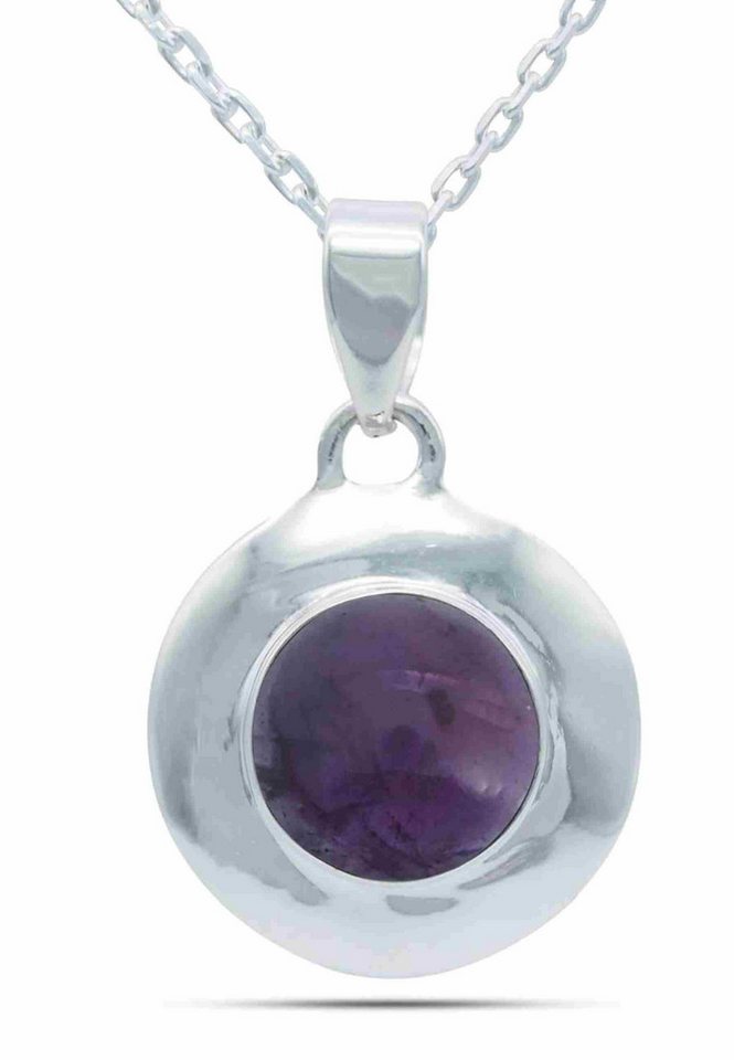 mantraroma Kette mit Anhänger ZABALA rund aus 925 Silber mit Amethyst (Kettenanhänger uns Kette), 925 Sterling Silber Ketten mit Kettenanhänger für Damen von mantraroma