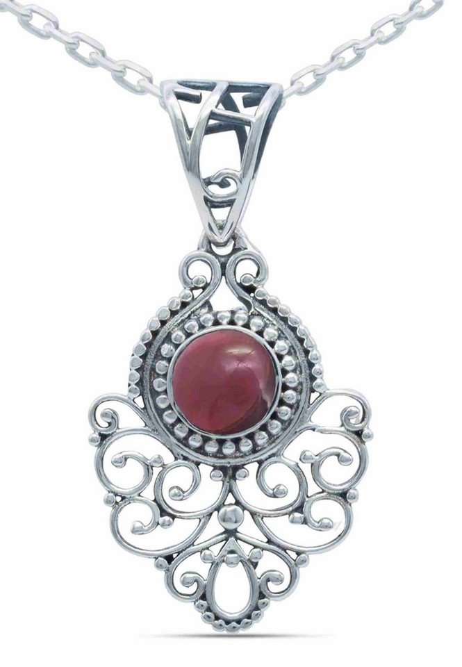 mantraroma Kette mit Anhänger DALIRI aus 925 Silber mit Granat (Kettenanhänger uns Kette), 925 Sterling Silber Ketten mit Kettenanhänger für Damen von mantraroma