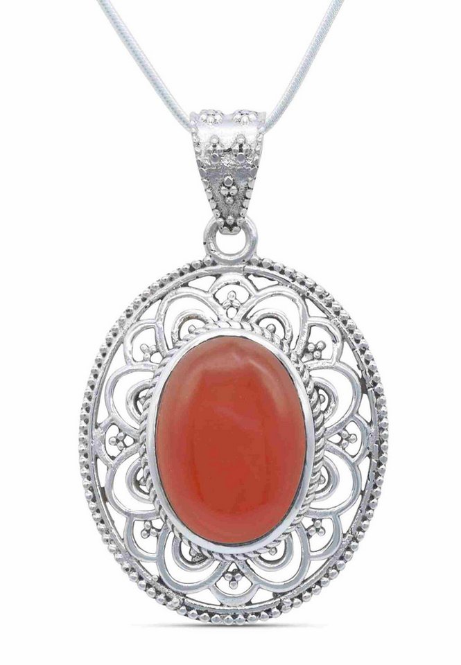mantraroma Kette mit Anhänger MIUNI aus 925 Silber mit Karneol (Kettenanhänger uns Kette), 925 Sterling Silber Ketten mit Kettenanhänger für Damen von mantraroma