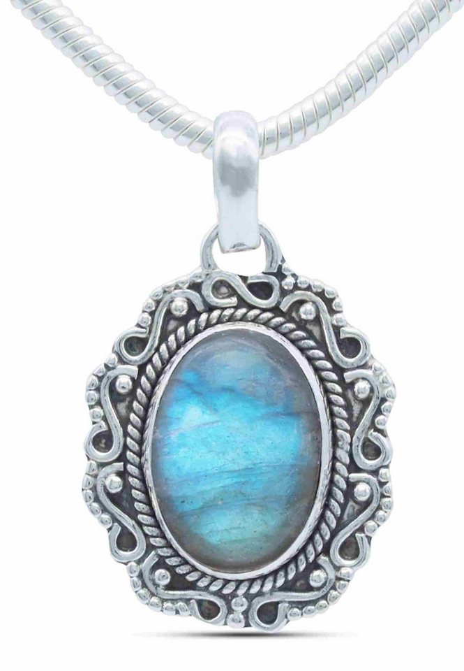mantraroma Kette mit Anhänger KATUVA oval aus 925 Silber mit Labradorit (Kettenanhänger uns Kette), 925 Sterling Silber Ketten mit Kettenanhänger für Damen mantraroma Kette mit Anhänger KATUVA oval aus 925 Silber mit Labradorit (Kettenanhänger uns Kette), 925 Sterling Silber Ketten mit Kettenanhänger für Damen von mantraroma