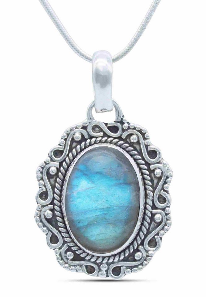 mantraroma Kette mit Anhänger KATUVA oval aus 925 Silber mit Labradorit (Kettenanhänger uns Kette), 925 Sterling Silber Ketten mit Kettenanhänger für Damen mantraroma Kette mit Anhänger KATUVA oval aus 925 Silber mit Labradorit (Kettenanhänger uns Kette), 925 Sterling Silber Ketten mit Kettenanhänger für Damen von mantraroma