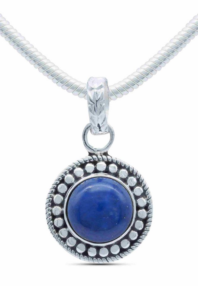 mantraroma Kette mit Anhänger KUMAWAY groß aus 925 Silber mit Lapis Lazuli (Kettenanhänger uns Kette), 925 Sterling Silber Ketten mit Kettenanhänger für Damen von mantraroma
