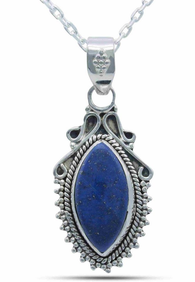 mantraroma Kette mit Anhänger ANULA aus 925 Silber mit Lapis Lazuli (Kettenanhänger uns Kette), 925 Sterling Silber Ketten mit Kettenanhänger für Damen von mantraroma