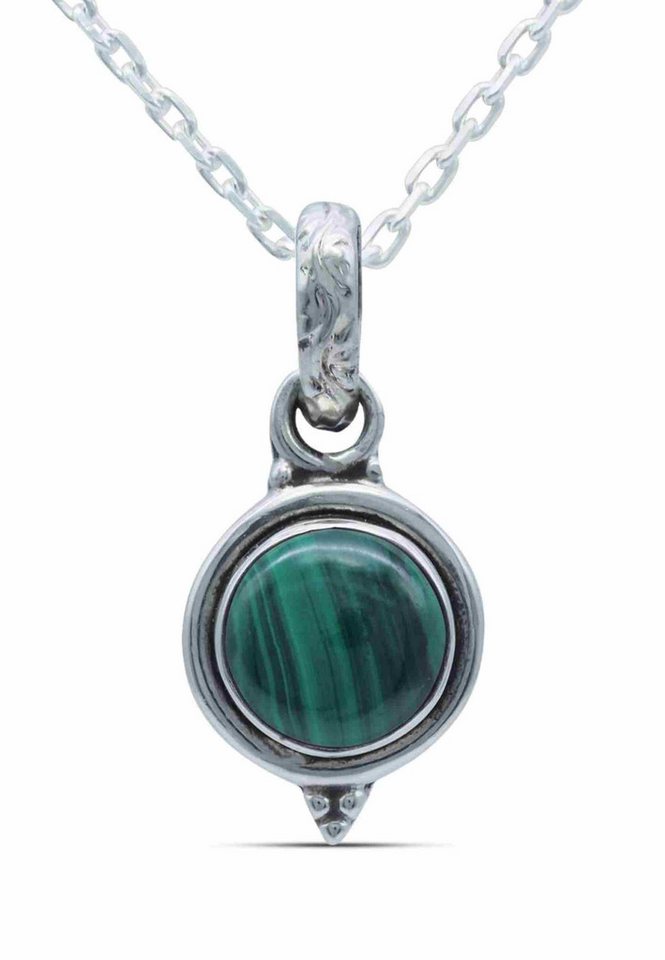 mantraroma Kette mit Anhänger PIARA aus 925 Silber mit Malachit (Kettenanhänger uns Kette), 925 Sterling Silber Ketten mit Kettenanhänger für Damen von mantraroma