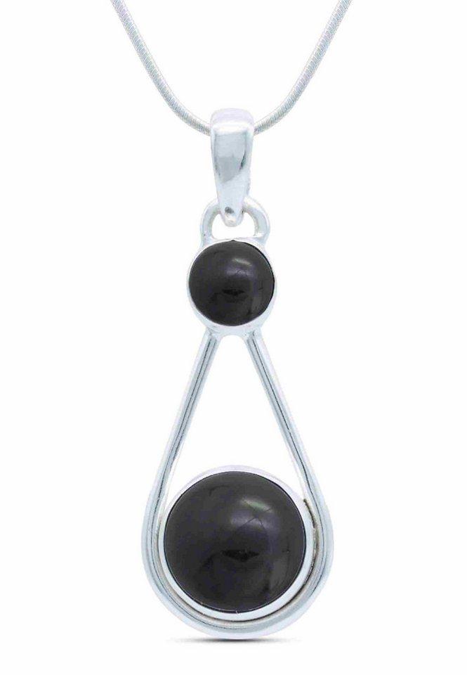 mantraroma Kette mit Anhänger HATA aus 925 Silber mit Onyx (Kettenanhänger uns Kette), 925 Sterling Silber Ketten mit Kettenanhänger für Damen von mantraroma