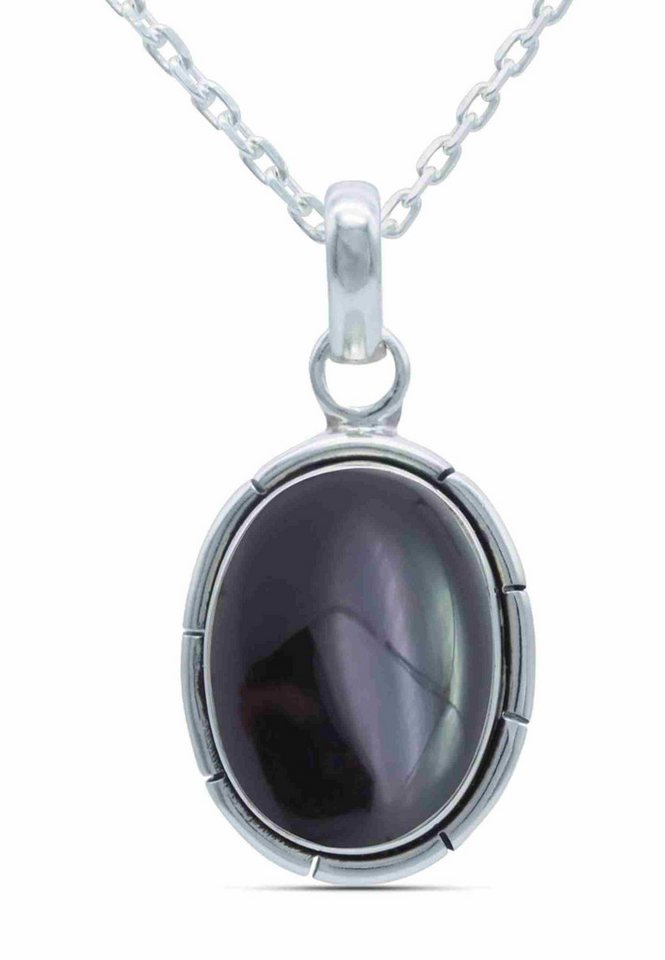 mantraroma Kette mit Anhänger DAMIRA aus 925 Silber mit Onyx (Kettenanhänger uns Kette), 925 Sterling Silber Ketten mit Kettenanhänger für Damen von mantraroma