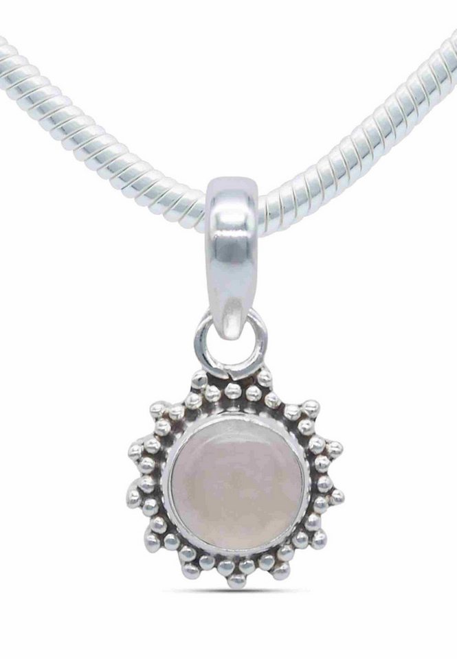 mantraroma Kette mit Anhänger BUWAN rund aus 925 Silber mit Rosenquarz (Kettenanhänger uns Kette), 925 Sterling Silber Ketten mit Kettenanhänger für Damen von mantraroma