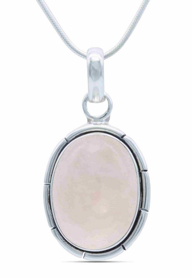 mantraroma Kette mit Anhänger DAMIRA aus 925 Silber mit Rosenquarz (Kettenanhänger uns Kette), 925 Sterling Silber Ketten mit Kettenanhänger für Damen von mantraroma