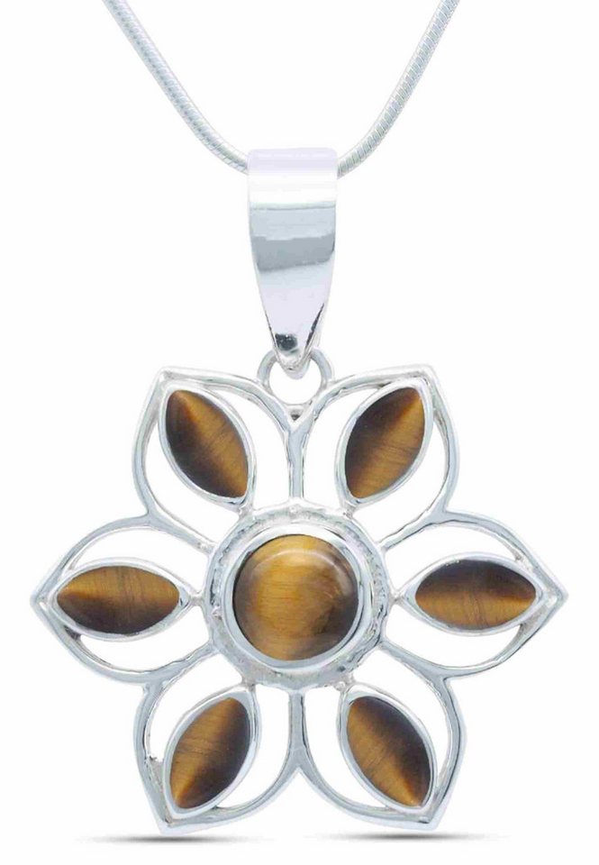 mantraroma Kette mit Anhänger MONGIRI aus 925 Silber mit Tigerauge (Kettenanhänger uns Kette), 925 Sterling Silber Ketten mit Kettenanhänger für Damen von mantraroma