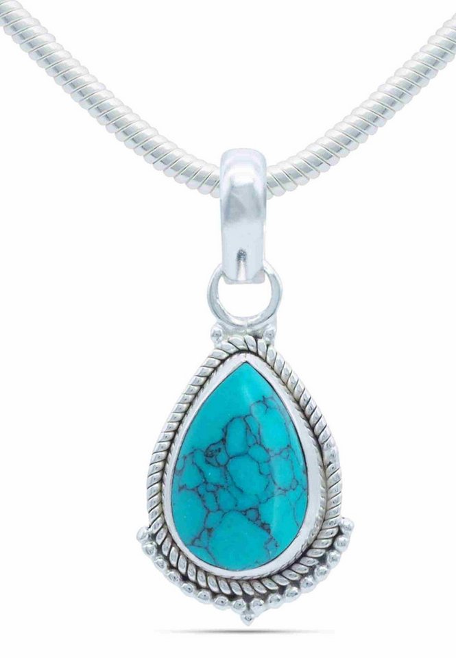 mantraroma Kette mit Anhänger JARI aus 925 Silber mit Türkis (Kettenanhänger uns Kette), 925 Sterling Silber Ketten mit Kettenanhänger für Damen von mantraroma
