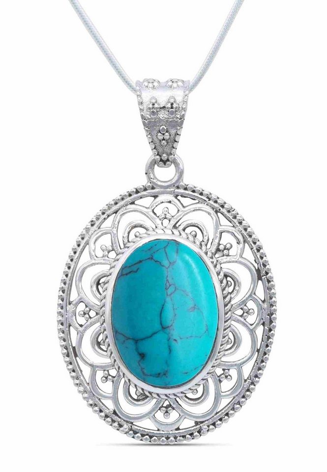 mantraroma Kette mit Anhänger MIUNI aus 925 Silber mit Türkis (Kettenanhänger uns Kette), 925 Sterling Silber Ketten mit Kettenanhänger für Damen von mantraroma