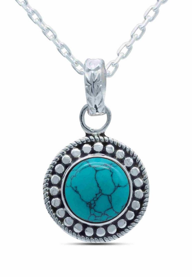 mantraroma Kette mit Anhänger KUMAWAY groß aus 925 Silber mit Türkis (Kettenanhänger uns Kette), 925 Sterling Silber Ketten mit Kettenanhänger für Damen von mantraroma
