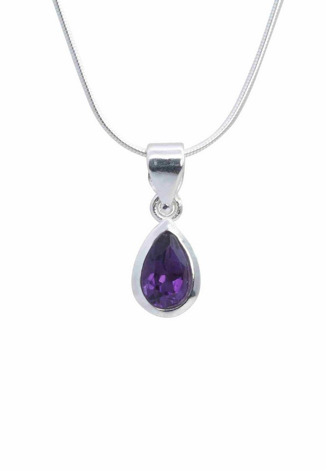 mantraroma Kette mit Anhänger PIANURA Tropfen aus 925 Silber mit Amethyst facettiert (Kettenanhänger uns Kette), 925 Sterling Silber Ketten mit Kettenanhänger für Damen von mantraroma