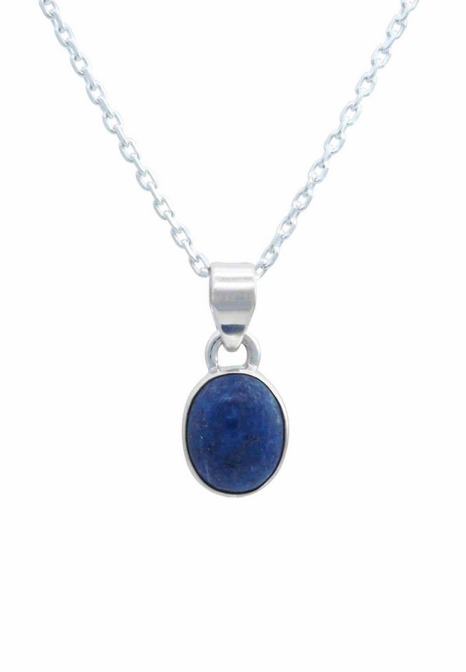 mantraroma Kette mit Anhänger SAMA oval aus 925 Silber mit Lapis Lazuli (Kettenanhänger uns Kette), 925 Sterling Silber Ketten mit Kettenanhänger für Damen von mantraroma