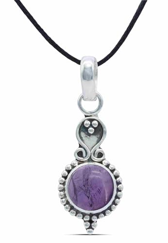 mantraroma Kettenanhänger 925 Silber Amethyst lila Stein Edelstein Damen Sterling Silber Halskette Anhänger Geschenk (MAH-072-01) von mantraroma