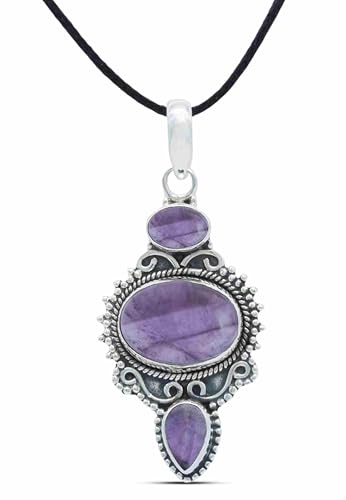 mantraroma Kettenanhänger 925 Silber Amethyst lila Stein Edelstein Damen Sterling Silber Halskette Anhänger Geschenk (MAH-076-01) von mantraroma