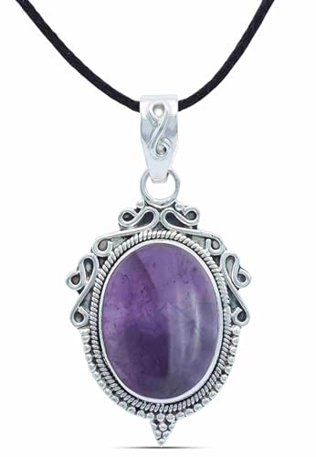 mantraroma Kettenanhänger 925 Silber Amethyst lila Stein Edelstein Damen Sterling Silber Halskette Anhänger Geschenk (MAH-124-01) von mantraroma