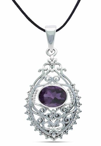 mantraroma Kettenanhänger 925 Silber Amethyst lila Stein Edelstein Kettenanhänger Damen Sterling Silber Halskette Anhänger Geschenk (MAH-132-51) von mantraroma