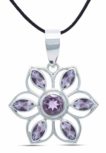 mantraroma Kettenanhänger 925 Silber Amethyst lila Stein Edelstein Kettenanhänger Damen Sterling Silber Halskette Anhänger Geschenk (MAH-153-51) von mantraroma