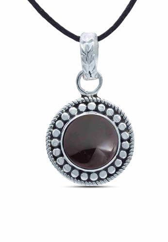 mantraroma Kettenanhänger 925 Silber Granat roter Stein Edelstein Kettenanhänger Damen Sterling Silber Halskette Anhänger Geschenk (MAH-062-02) von mantraroma