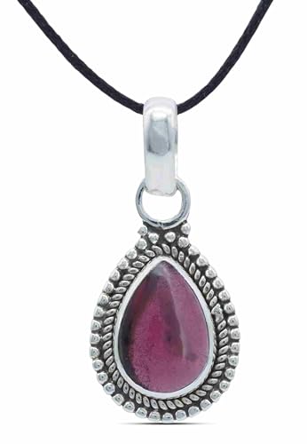 mantraroma Kettenanhänger 925 Silber Granat roter Stein Edelstein Kettenanhänger Damen Sterling Silber Halskette Anhänger Geschenk (MAH-065-02) von mantraroma