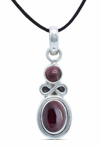 mantraroma Kettenanhänger 925 Silber Granat roter Stein Edelstein Kettenanhänger Damen Sterling Silber Halskette Anhänger Geschenk (MAH-075-02) von mantraroma