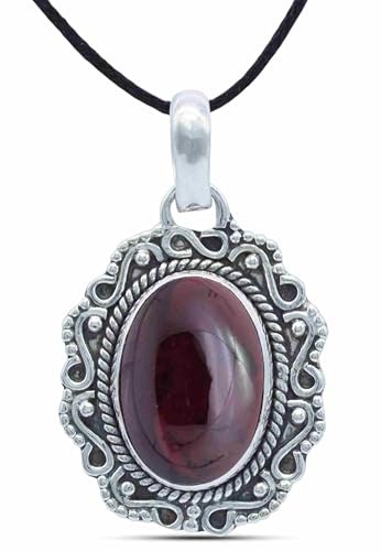 mantraroma Kettenanhänger 925 Silber Granat roter Stein Edelstein Kettenanhänger Damen Sterling Silber Halskette Anhänger Geschenk (MAH-106-02) von mantraroma