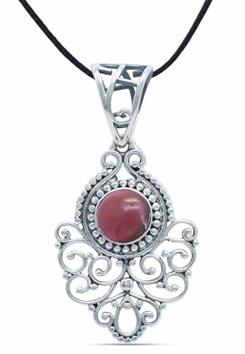 mantraroma Kettenanhänger 925 Silber Granat roter Stein Edelstein Kettenanhänger Damen Sterling Silber Halskette Anhänger Geschenk (MAH-113-02) von mantraroma