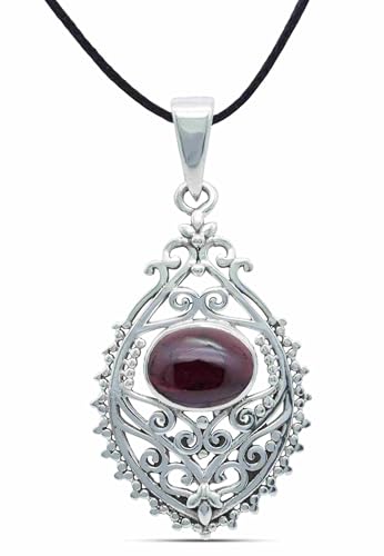 mantraroma Kettenanhänger 925 Silber Granat roter Stein Edelstein Kettenanhänger Damen Sterling Silber Halskette Anhänger Geschenk (MAH-132-02) von mantraroma