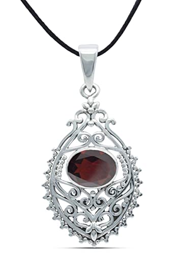 mantraroma Kettenanhänger 925 Silber Granat roter Stein Edelstein Kettenanhänger Damen Sterling Silber Halskette Anhänger Geschenk (MAH-132-52) von mantraroma