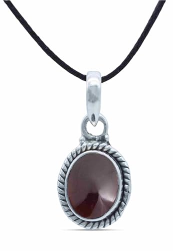 mantraroma Kettenanhänger 925 Silber Granat roter Stein Edelstein Kettenanhänger Damen Sterling Silber Halskette Anhänger Geschenk (MAH-156-02) von mantraroma