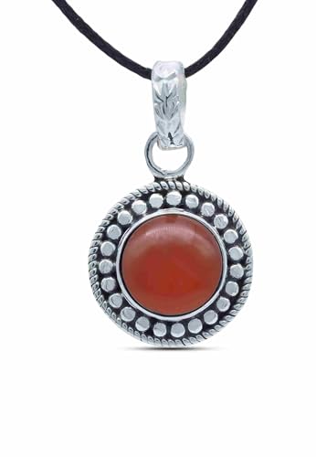 mantraroma Kettenanhänger 925 Silber Karneol orange roter Stein Edelstein Kettenanhänger Damen Sterling Silber Halskette Anhänger Geschenk (MAH-062-16) von mantraroma