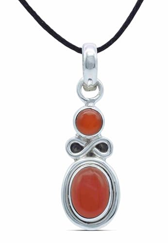 mantraroma Kettenanhänger 925 Silber Karneol orange roter Stein Edelstein Kettenanhänger Damen Sterling Silber Halskette Anhänger Geschenk (MAH-075-16) von mantraroma
