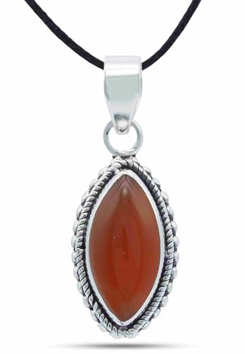 mantraroma Kettenanhänger 925 Silber Karneol orange roter Stein Edelstein Kettenanhänger Damen Sterling Silber Halskette Anhänger Geschenk (MAH-118-16) von mantraroma