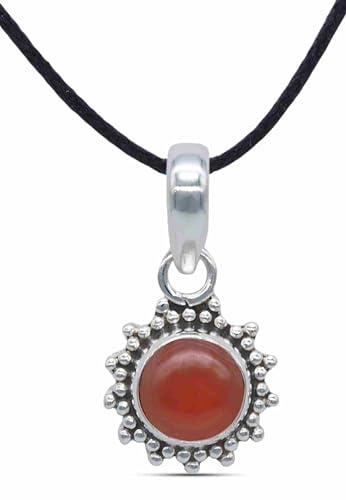mantraroma Kettenanhänger 925 Silber Karneol orange roter Stein Edelstein Kettenanhänger Damen Sterling Silber Halskette Anhänger Geschenk (MAH-126-16) von mantraroma